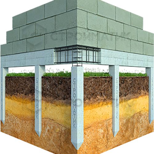 Фундамент на забивных железобетонных сваях с бетонным ростверком