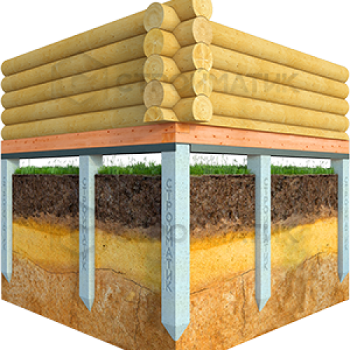 Фундамент на забивных ж/б сваях с обвязкой швеллером для дома или бани