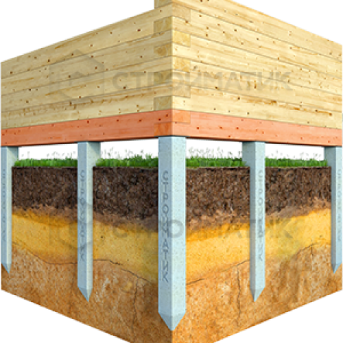 Фундамент для дома из бруса на забивных ж/б сваях с обвязкой брусом