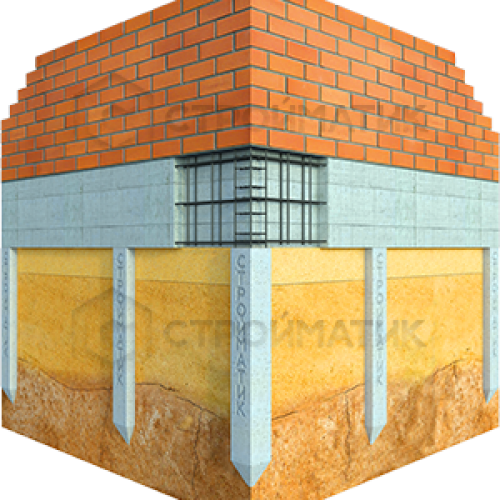 Свайное поле фундамента на забивных ж/б сваях для дома или бани